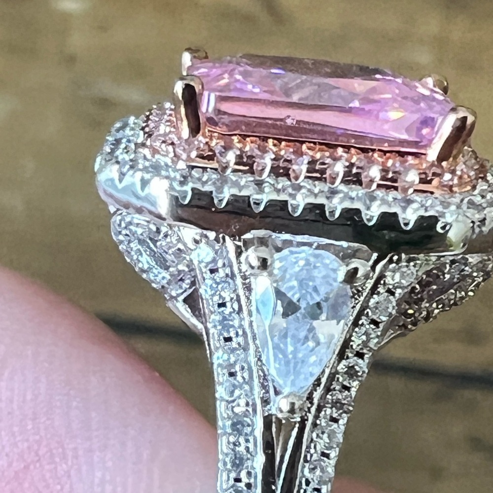 Sterling Silver Pink & White Stone Ring – Size 7 – 6.6g – Excellent Condition - Picture 4 of 10
